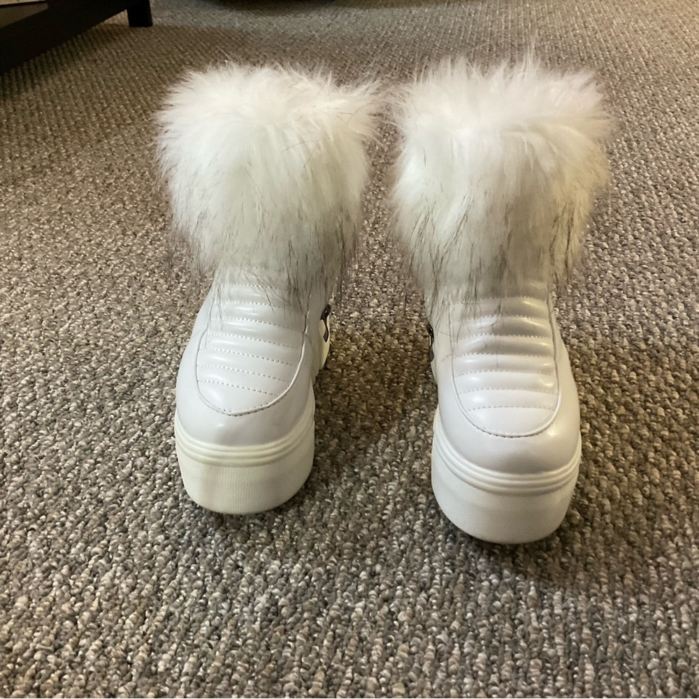 White Fur Platform Sneakers